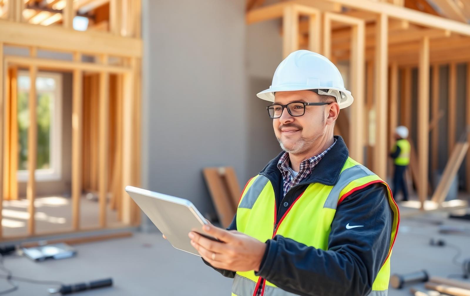 Pinnacle Construction project manager reviewing plans on a home renovation site