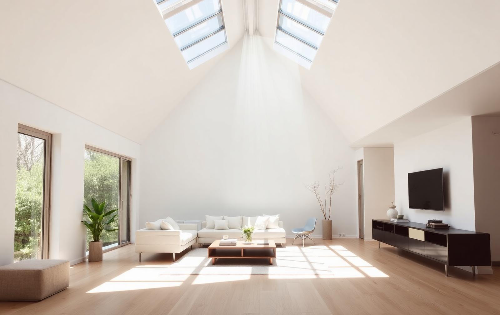 Bright living room filled with daylight from a roof skylight