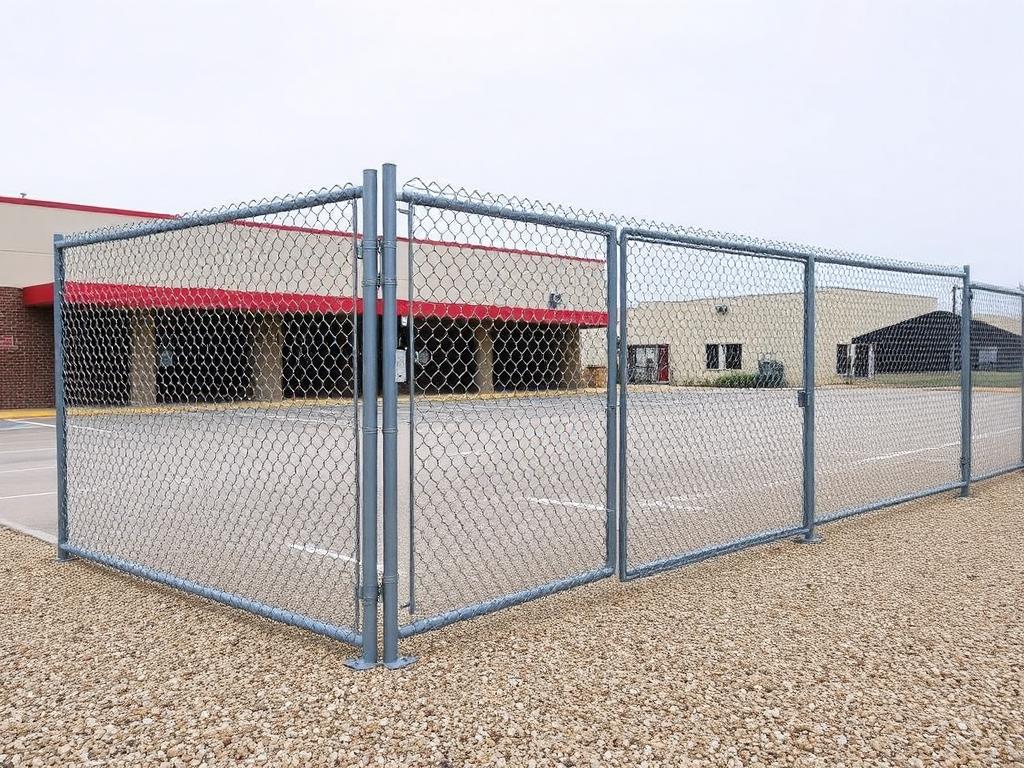 Galvanized chain link fence securing a commercial parking lot