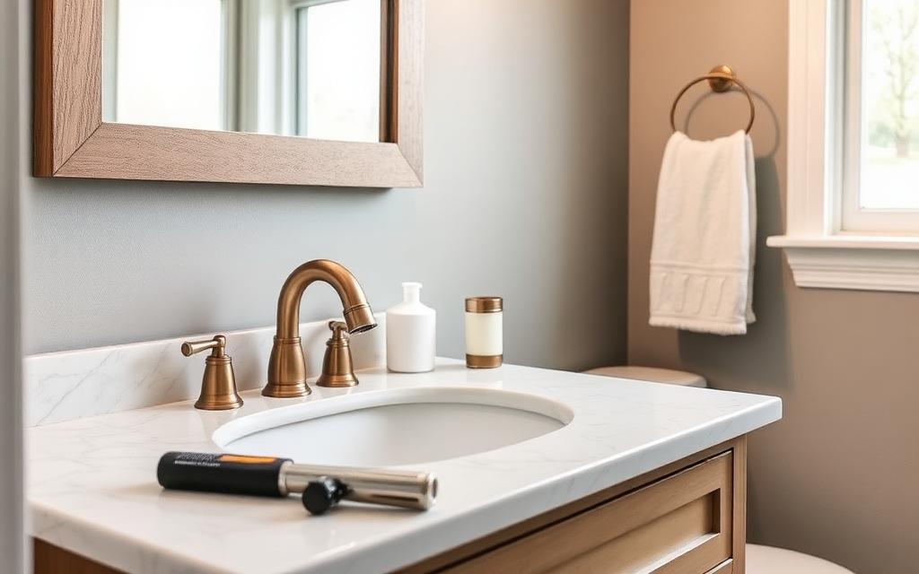 Bathroom refresh with updated vanity and finishes