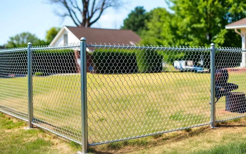 Installers setting posts for a chain link fence