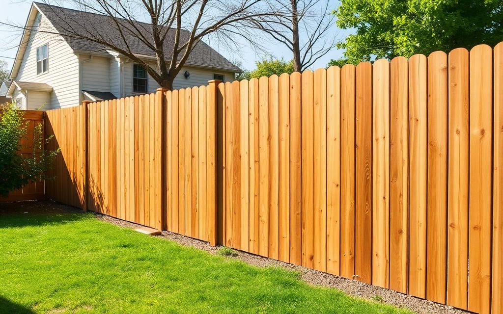 Crew installing a cedar wood privacy fence panel