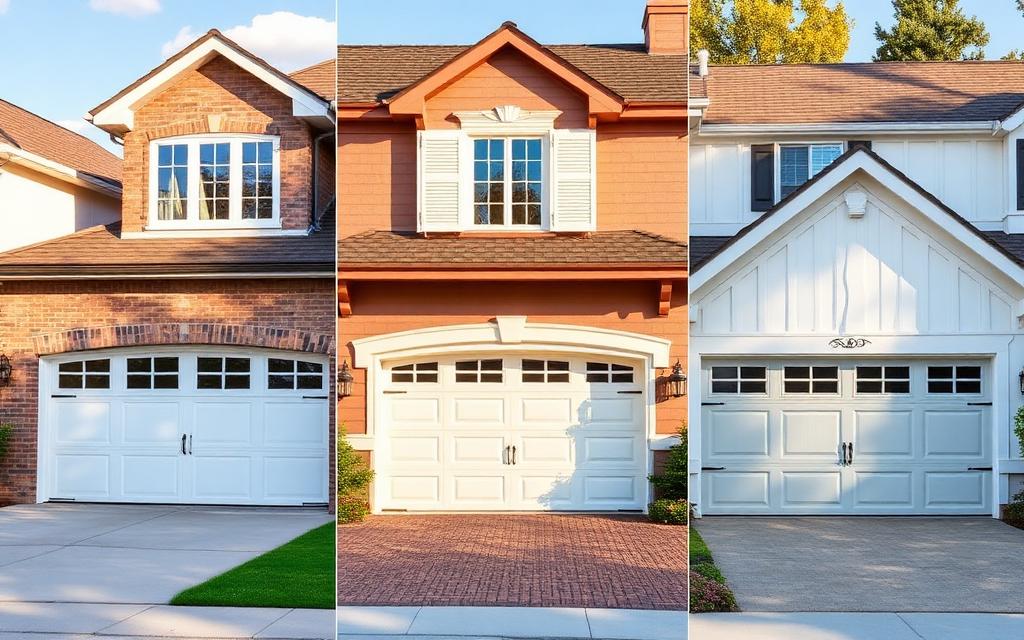 Row of homes showing a variety of garage door styles