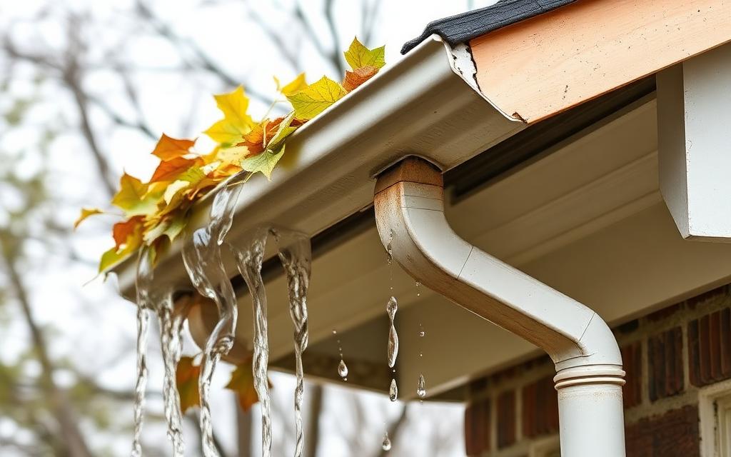 Crew replacing a sagging, damaged gutter section
