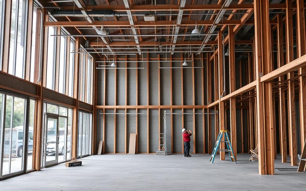 Commercial construction crew working on a property improvement project