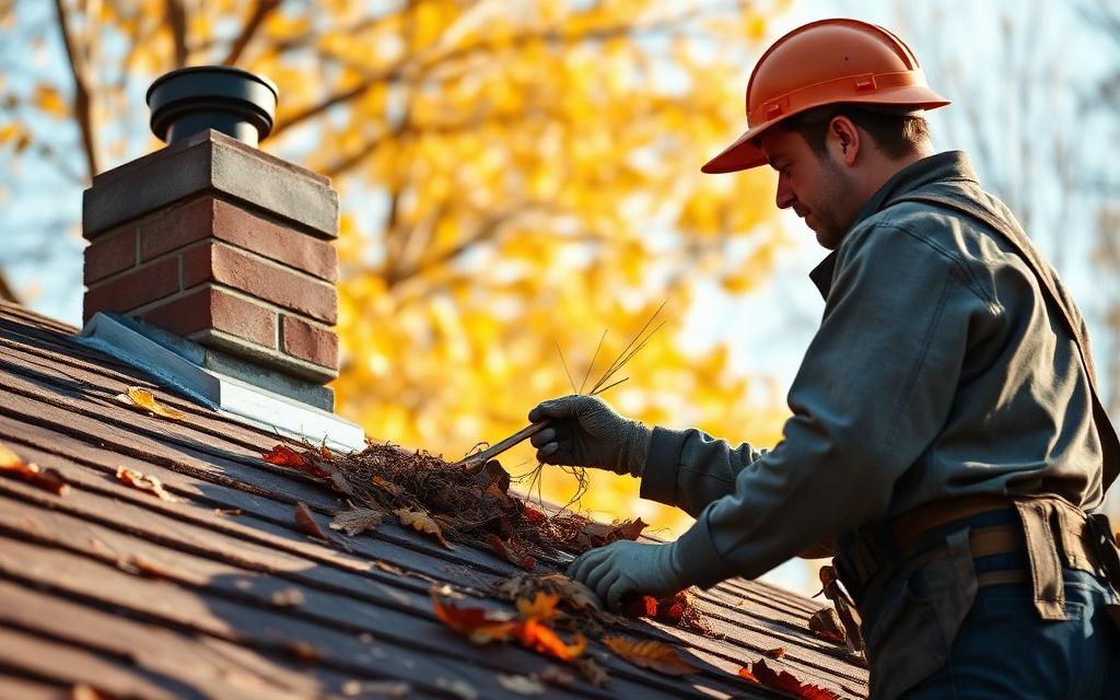 Residential roof viewed after seasonal weather changes