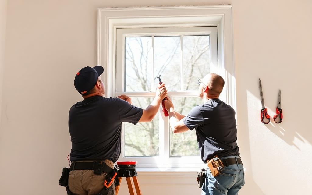 Crew installing new energy-efficient windows on a home